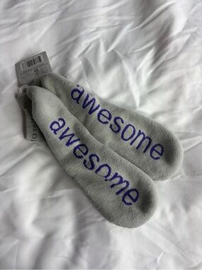 Women’s Grey 'I am awesome' Crew Socks with Purple Text